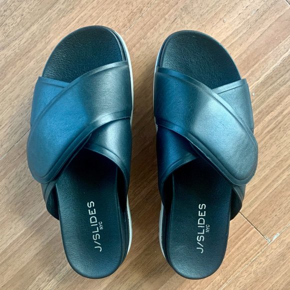 J/SLIDES Shoes - J Slides Leather Sandals-Black Size 8.5, Brand New